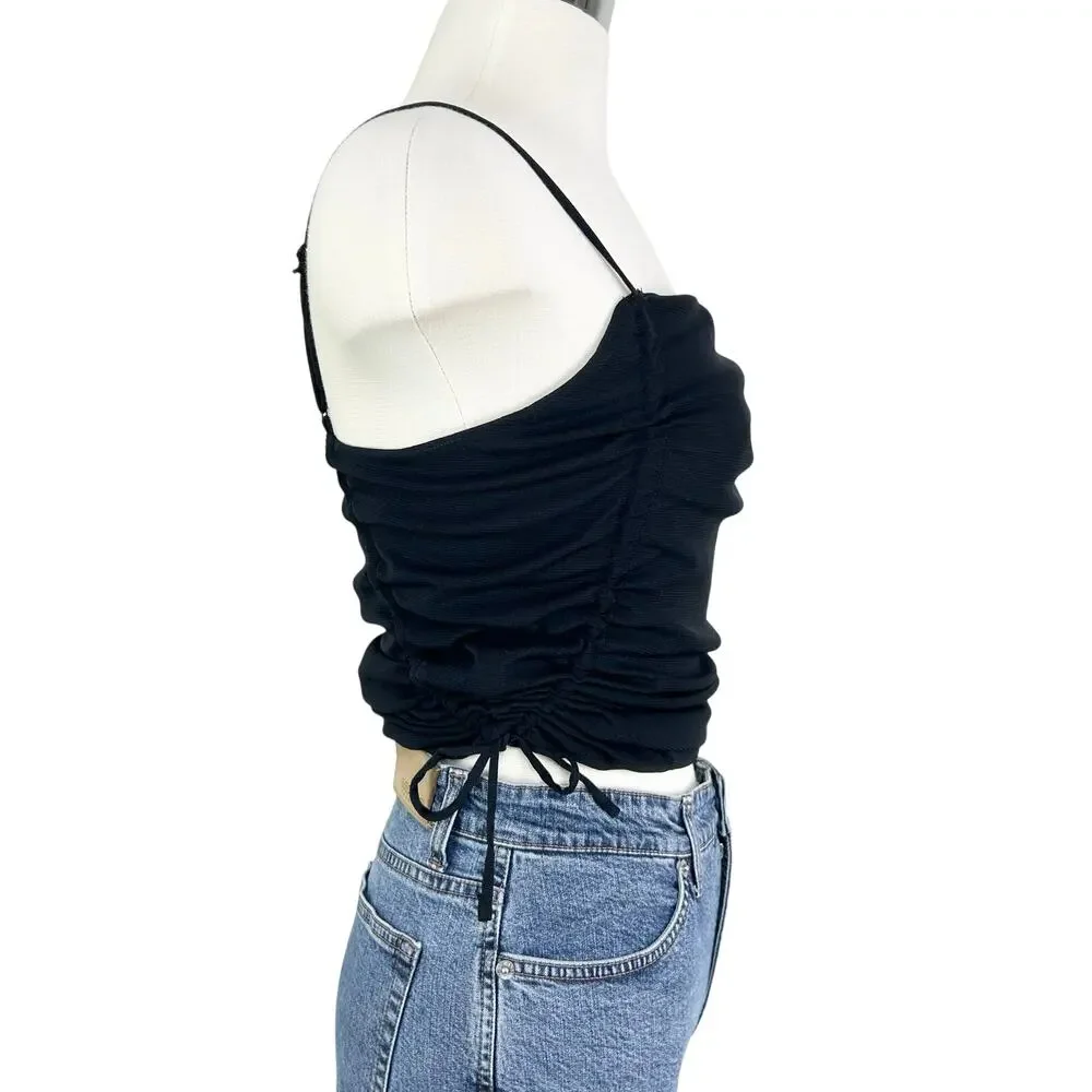 Urban Outfitters Tank Top‎ Womens Medium Mesh Ruched Tie Spaghetti Blk Going Out